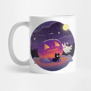 A black cat and a friendly ghost Mug